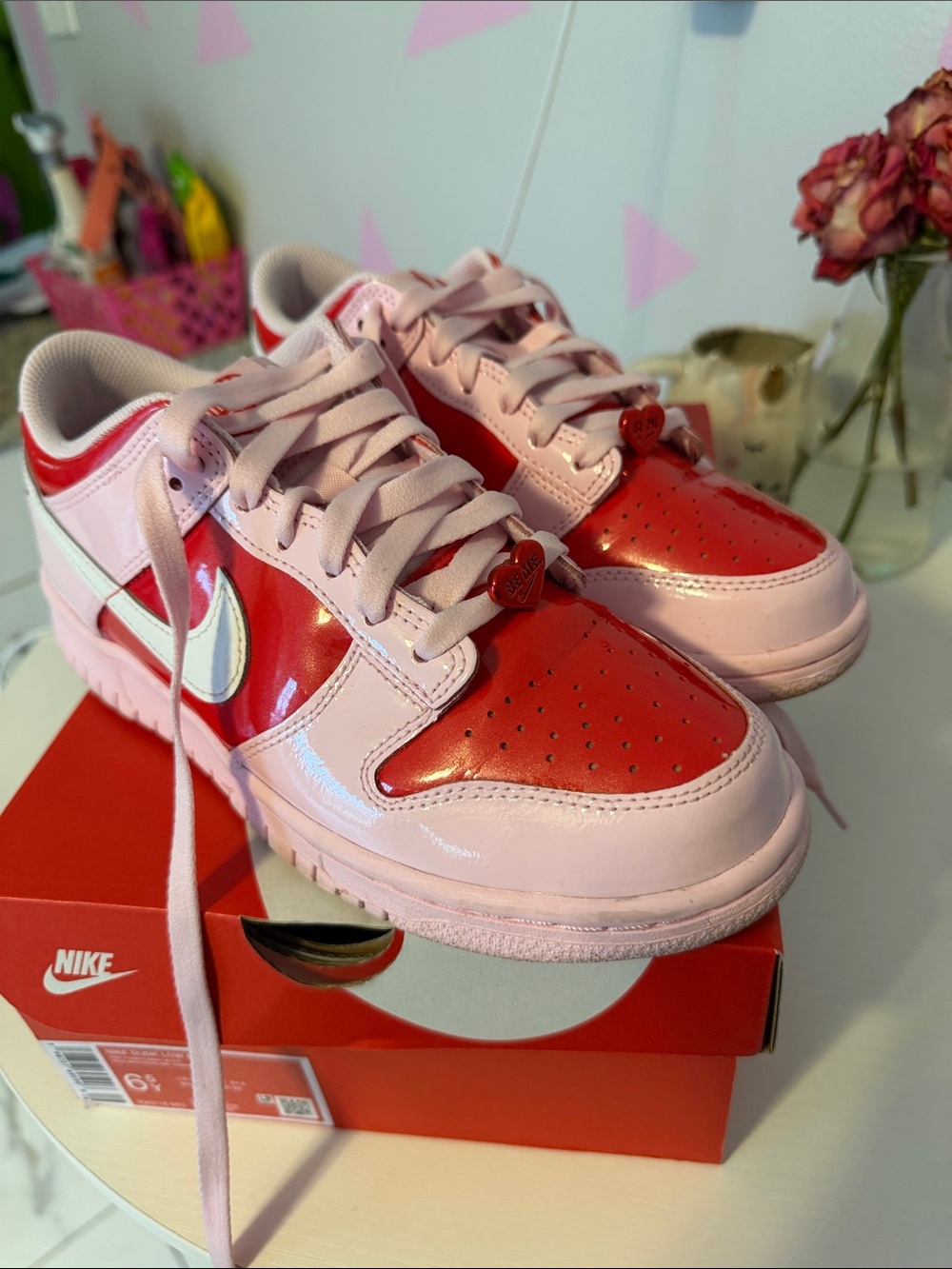 Nike Dunks Kids Pink and Red Low-Top Sneakers - Picture 2 of 15